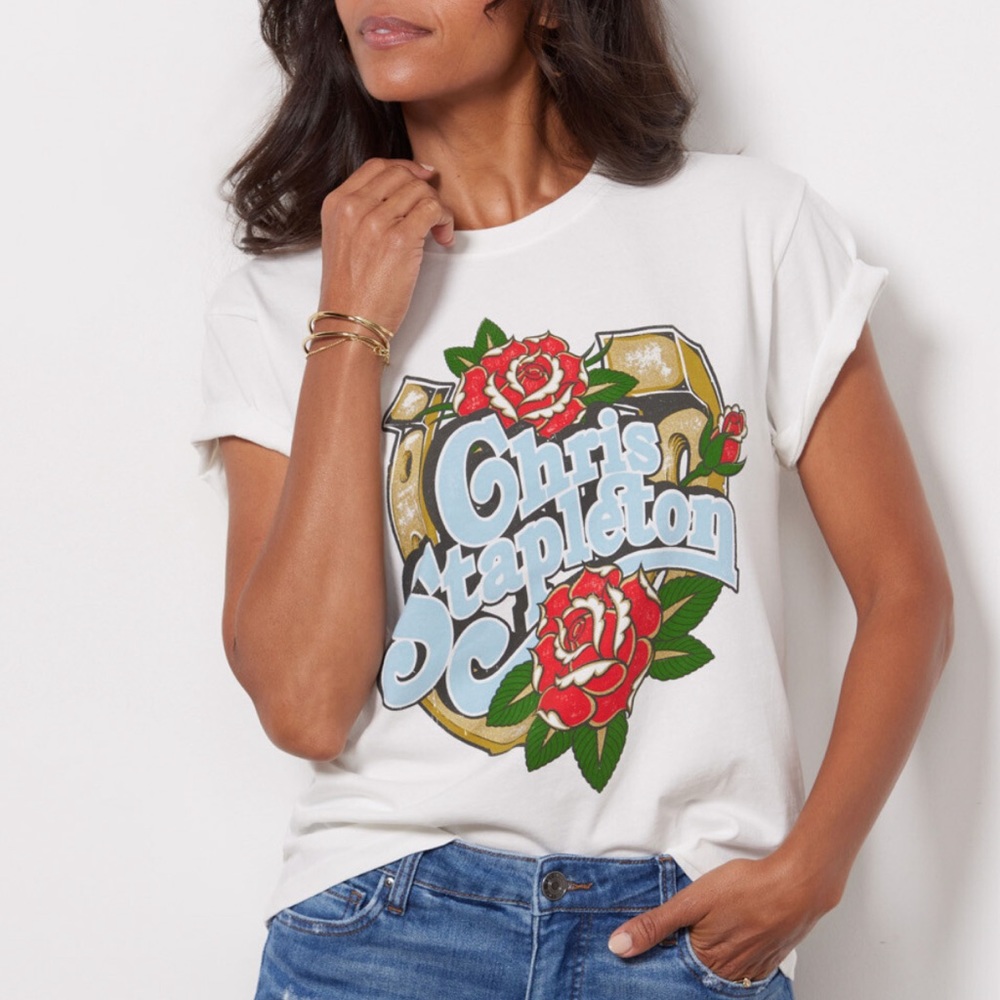 Daydreamer Chris Stapleton Graphic tee with embroidered navy heart on neck